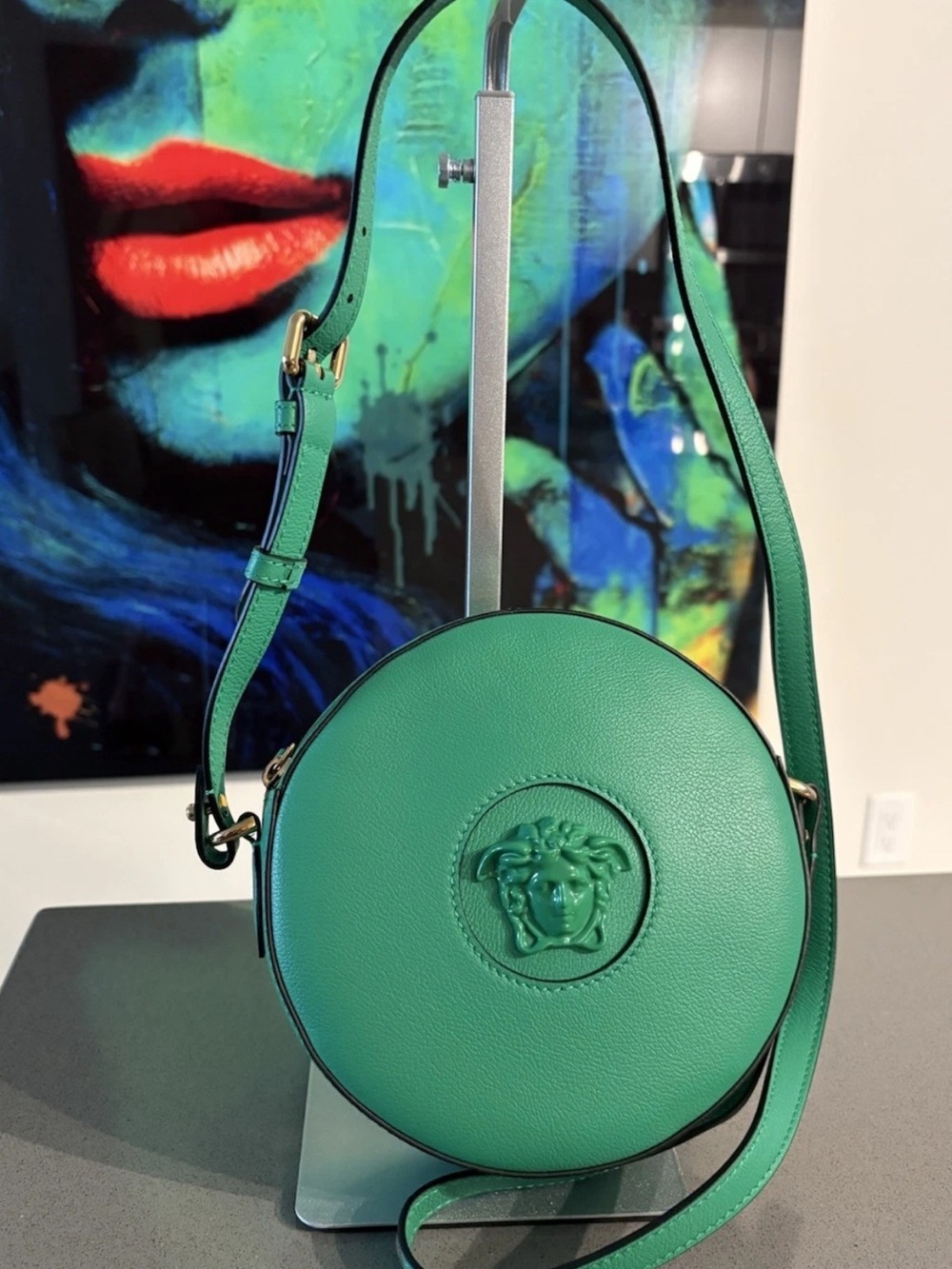 Versace Green Medusa Leather Round Crossbody Bag $1325